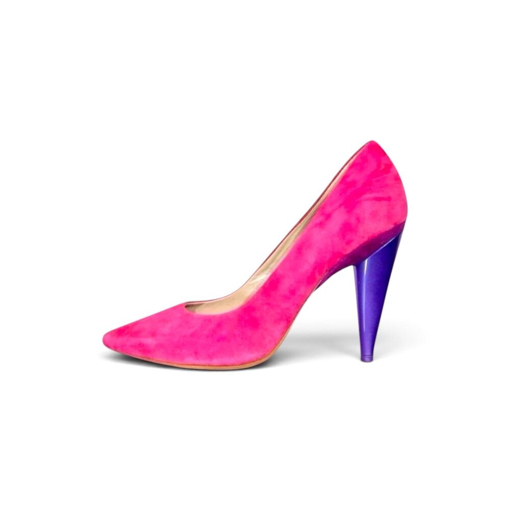 New Vic Matie' Hot Pink Suede Pump with Purple Heel sz 6.5